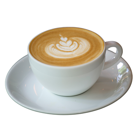 Latte in a white cup on a saucer