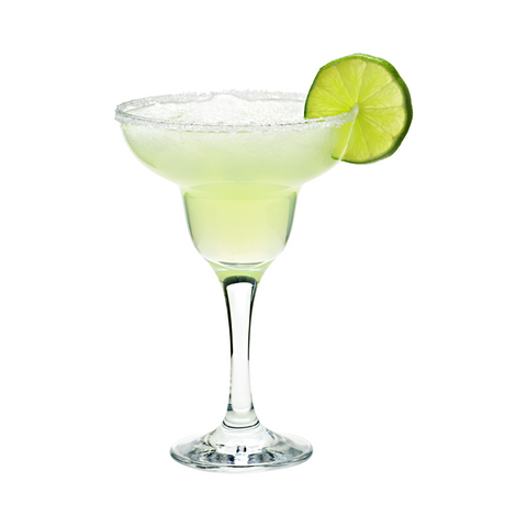 margarita with a salt rim and lime wedge