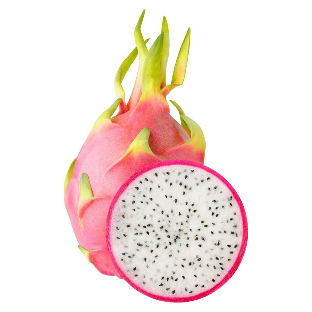 whole dragon fruit next to slice