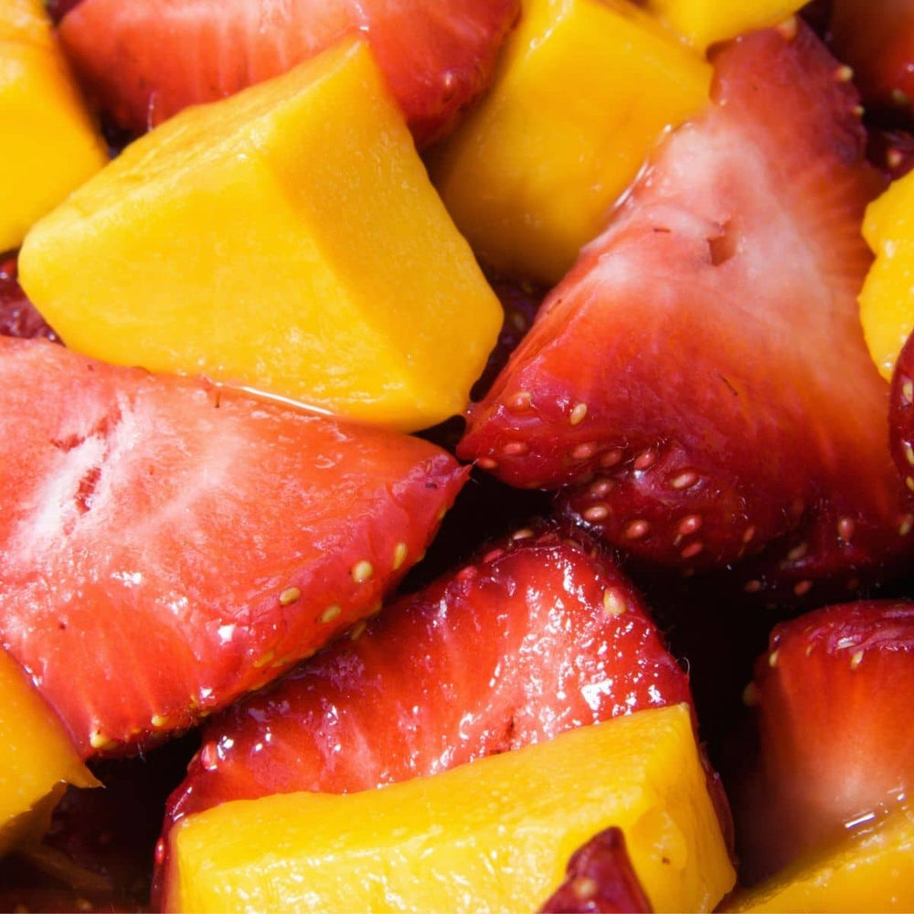 cut up strawberries and mango